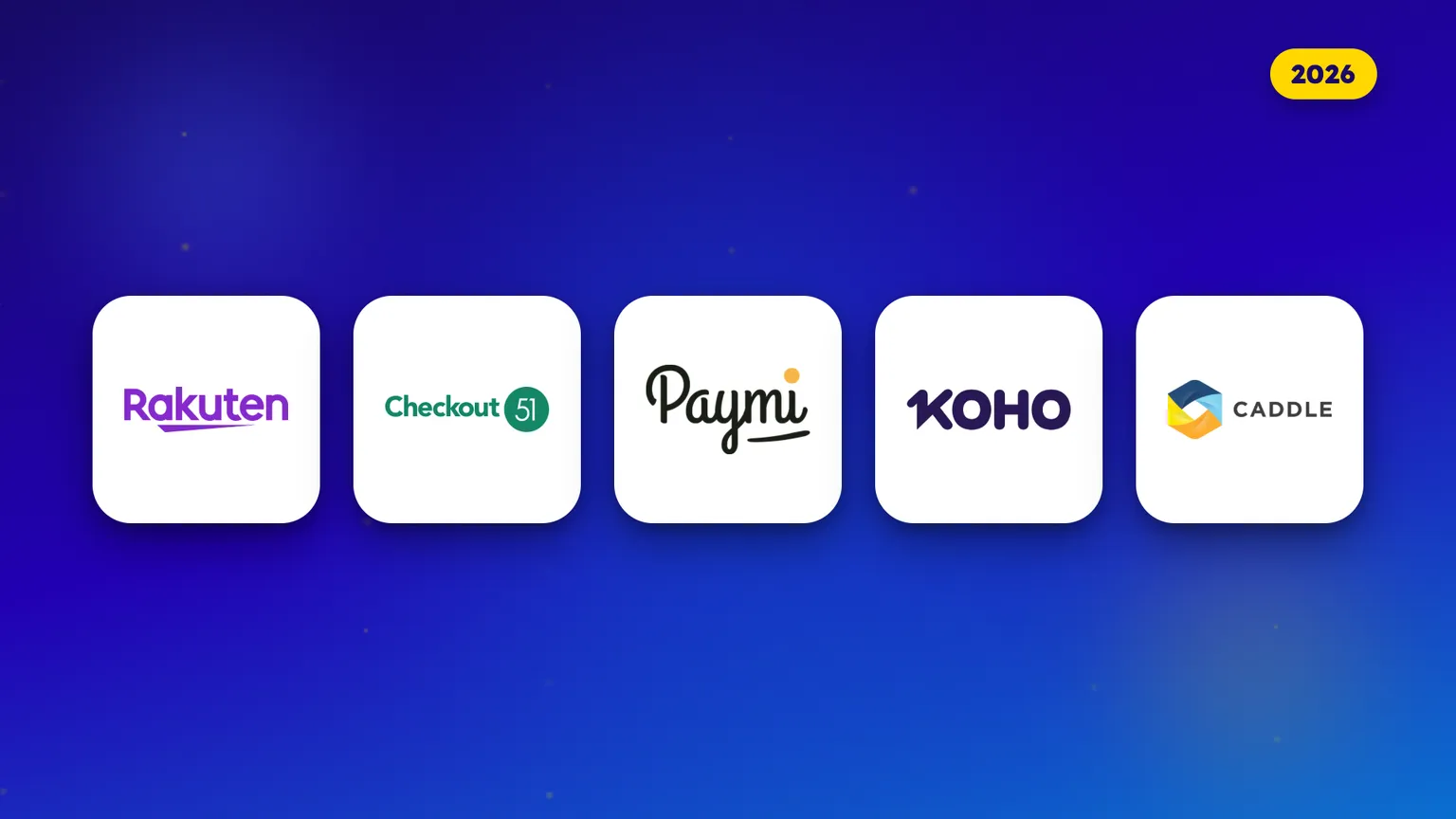 Logos de cinq applications de remises canadiennes côte à côte pour 2026, Rakuten, Checkout 51, Paymi, KOHO et Caddle.