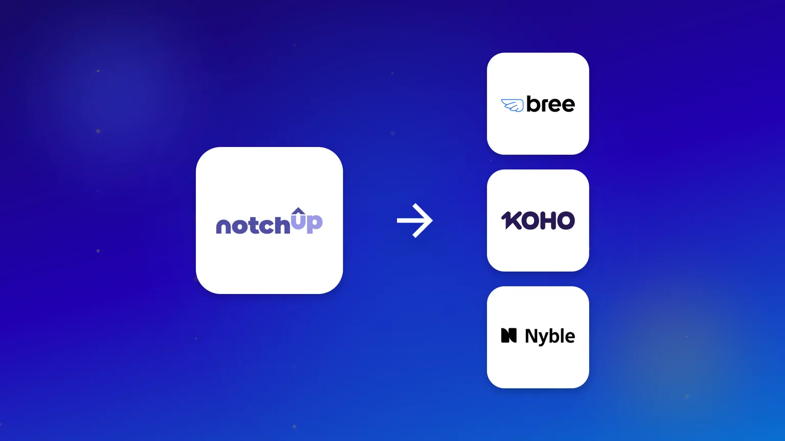The NotchUp logo with an arrow pointing to three alternatives: Bree, KOHO and Nyble.